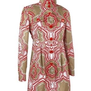 Etcétera tan and red print ladies trench coat